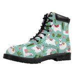 Cute Cactus And Llama Pattern Print Work Boots