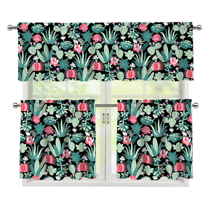 Cute Cactus And Succulent Print 3 Piece Kitchen Curtains