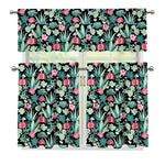 Cute Cactus And Succulent Print 3 Piece Kitchen Curtains
