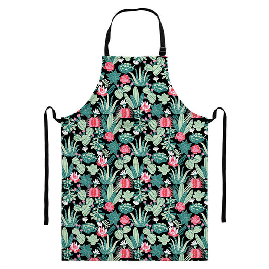 Cute Cactus And Succulent Print Bib Apron With Pocket