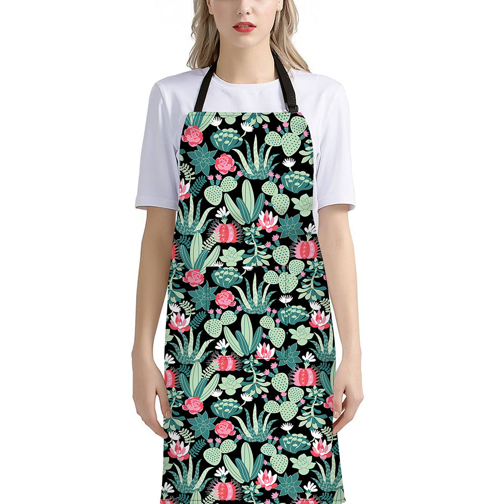Cute Cactus And Succulent Print Bib Apron With Pocket