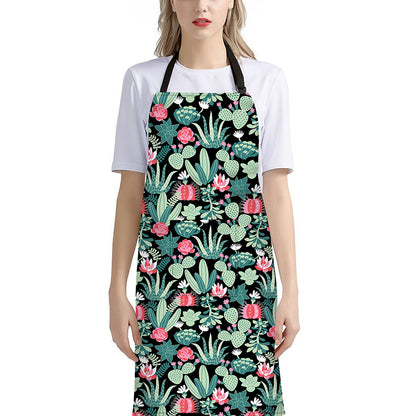 Cute Cactus And Succulent Print Bib Apron With Pocket