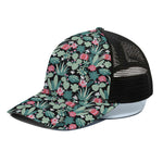 Cute Cactus And Succulent Print Black Mesh Trucker Cap