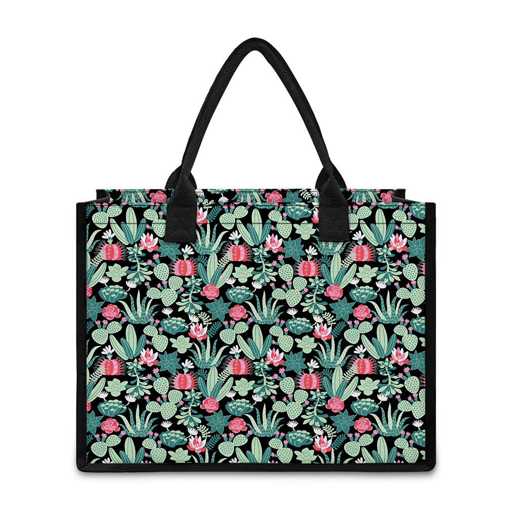 Cute Cactus And Succulent Print Canvas Tote Bag