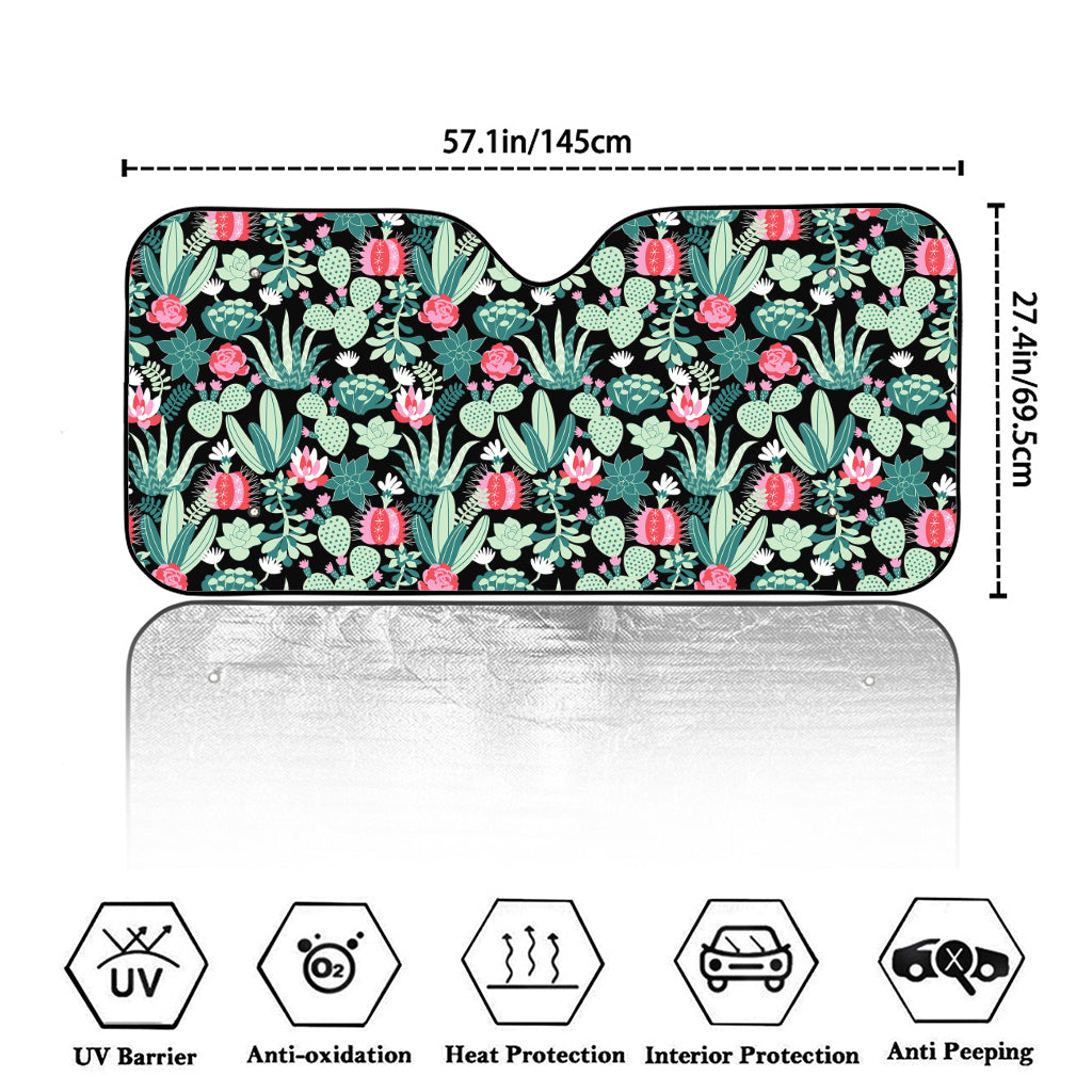 Cute Cactus And Succulent Print Car Windshield Sun Shade