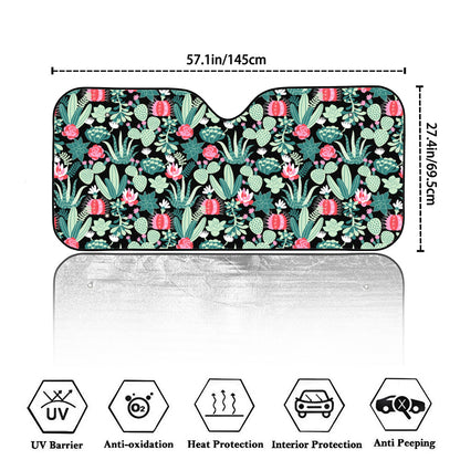 Cute Cactus And Succulent Print Car Windshield Sun Shade