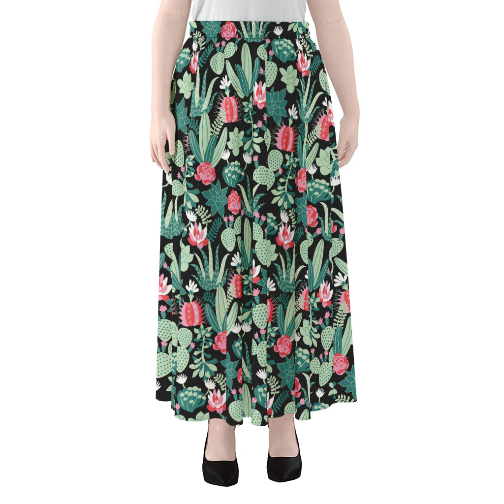 Cute Cactus And Succulent Print Chiffon Maxi Skirt