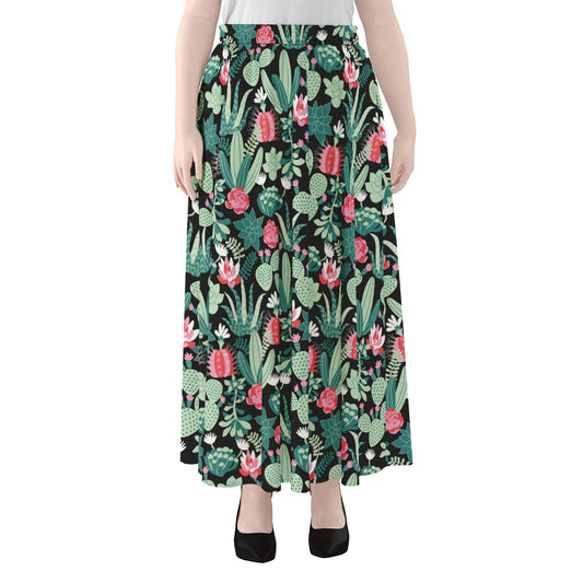 Cute Cactus And Succulent Print Chiffon Maxi Skirt