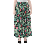 Cute Cactus And Succulent Print Chiffon Maxi Skirt