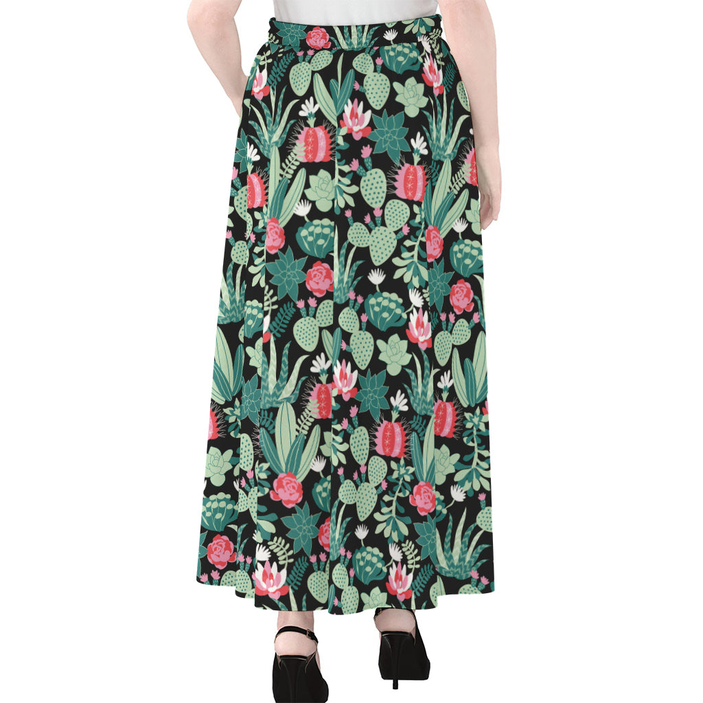 Cute Cactus And Succulent Print Chiffon Maxi Skirt