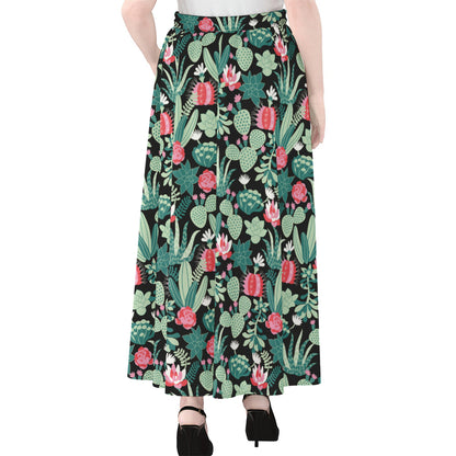Cute Cactus And Succulent Print Chiffon Maxi Skirt