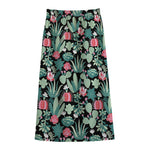 Cute Cactus And Succulent Print Cotton Front Slit Maxi Skirt