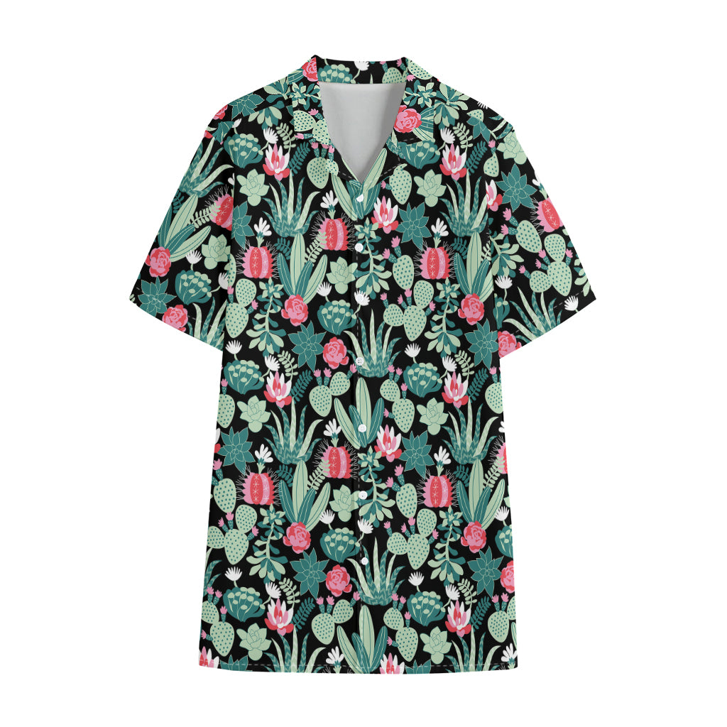 Cute Cactus And Succulent Print Cotton Hawaiian Shirt