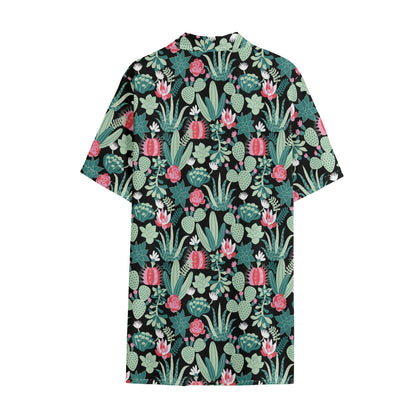 Cute Cactus And Succulent Print Cotton Hawaiian Shirt