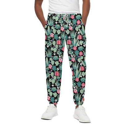 Cute Cactus And Succulent Print Cotton Pants
