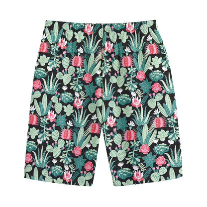 Cute Cactus And Succulent Print Cotton Shorts