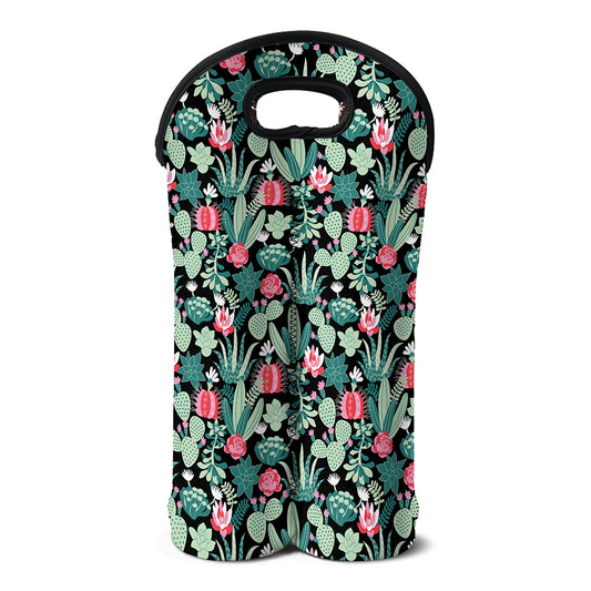 Cute Cactus And Succulent Print Double Neoprene Wine Tote