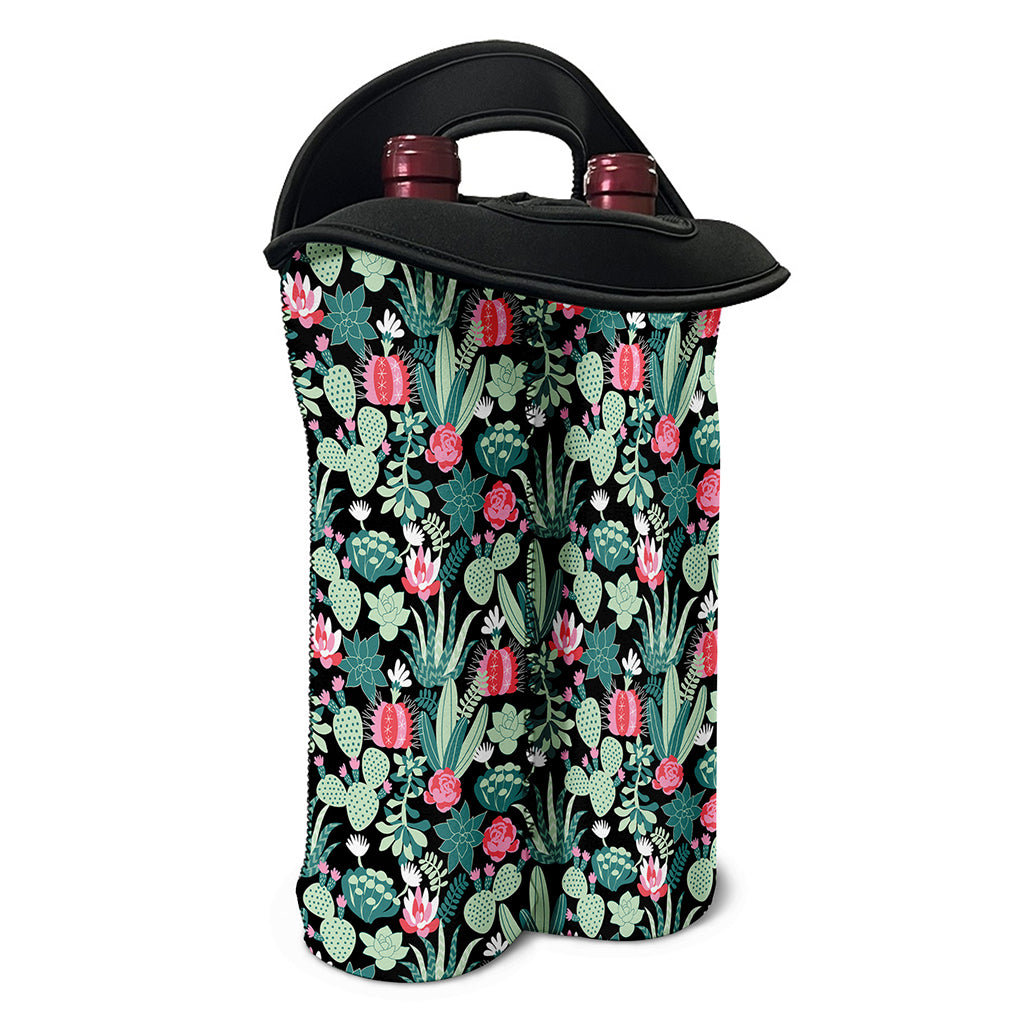 Cute Cactus And Succulent Print Double Neoprene Wine Tote
