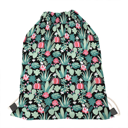 Cute Cactus And Succulent Print Drawstring Bag