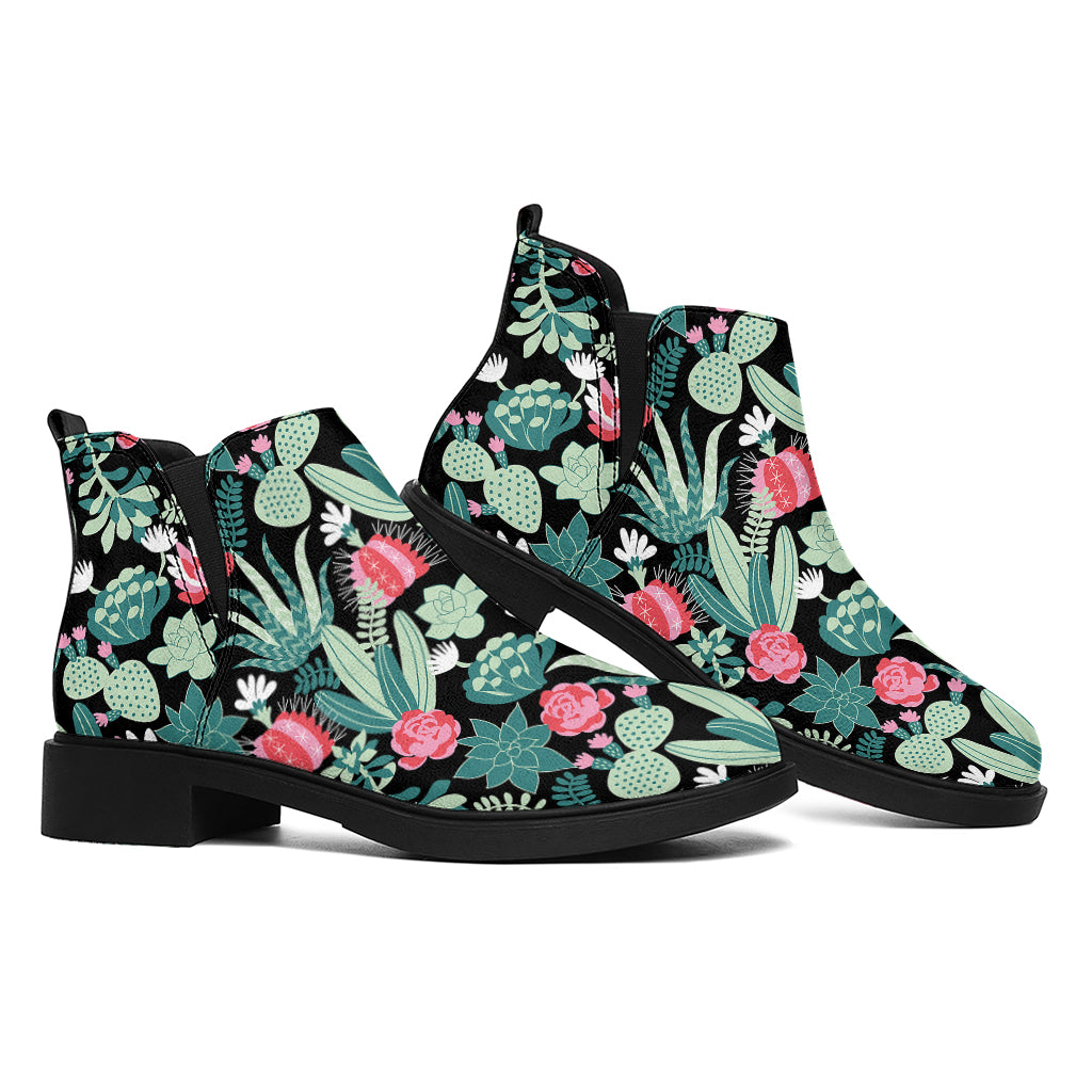 Cute Cactus And Succulent Print Flat Ankle Boots