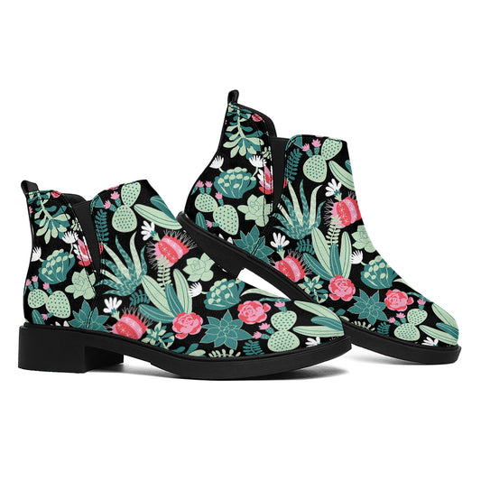 Cute Cactus And Succulent Print Flat Ankle Boots