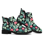 Cute Cactus And Succulent Print Flat Ankle Boots