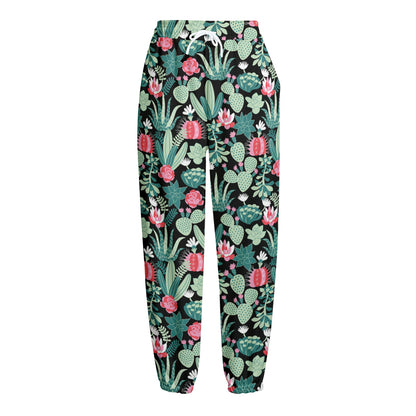 Cute Cactus And Succulent Print Fleece Lined Knit Pants