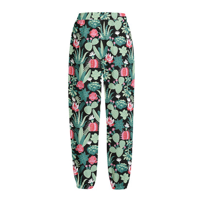 Cute Cactus And Succulent Print Fleece Lined Knit Pants