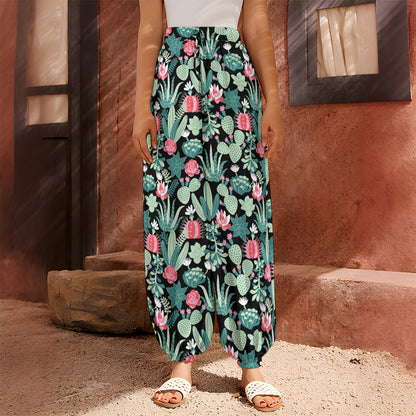 Cute Cactus And Succulent Print Harem Pants