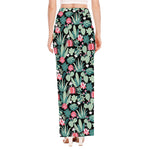 Cute Cactus And Succulent Print High Slit Maxi Skirt