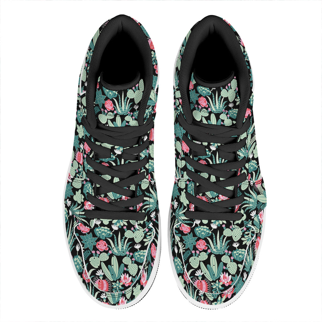 Cute Cactus And Succulent Print High Top Leather Sneakers