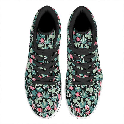 Cute Cactus And Succulent Print High Top Leather Sneakers