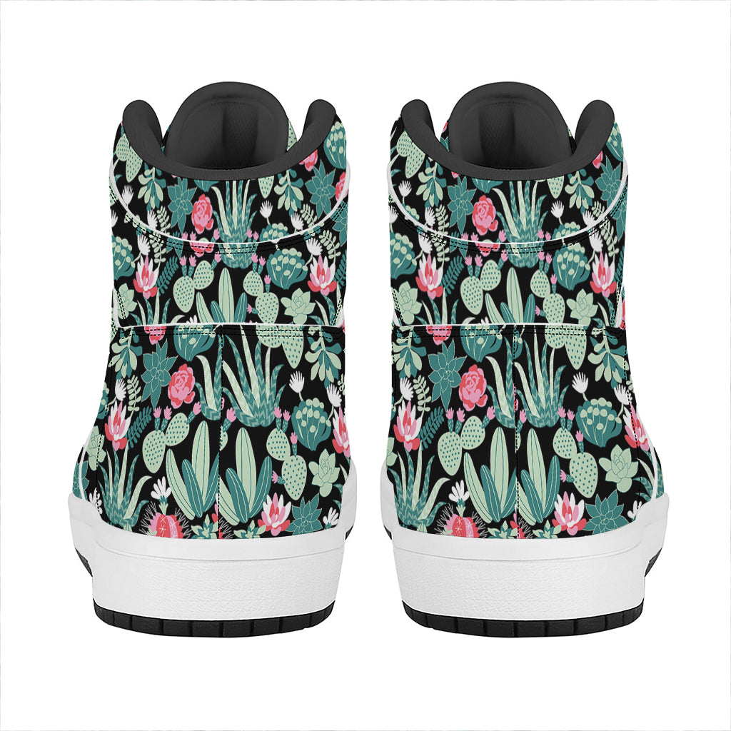Cute Cactus And Succulent Print High Top Leather Sneakers