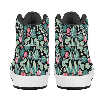 Cute Cactus And Succulent Print High Top Leather Sneakers