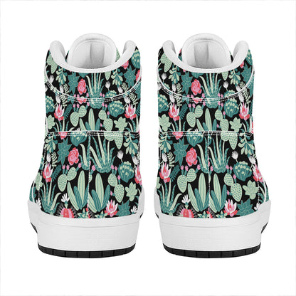 Cute Cactus And Succulent Print High Top Leather Sneakers