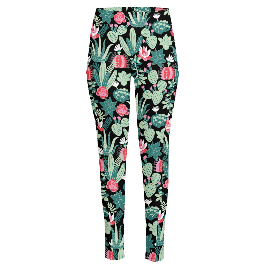 Cute Cactus And Succulent Print High-Waisted Pocket Leggings