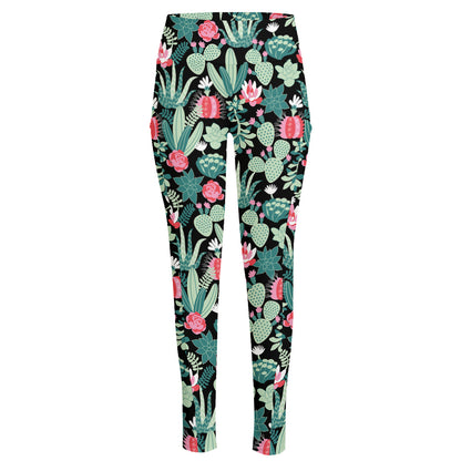 Cute Cactus And Succulent Print High-Waisted Pocket Leggings