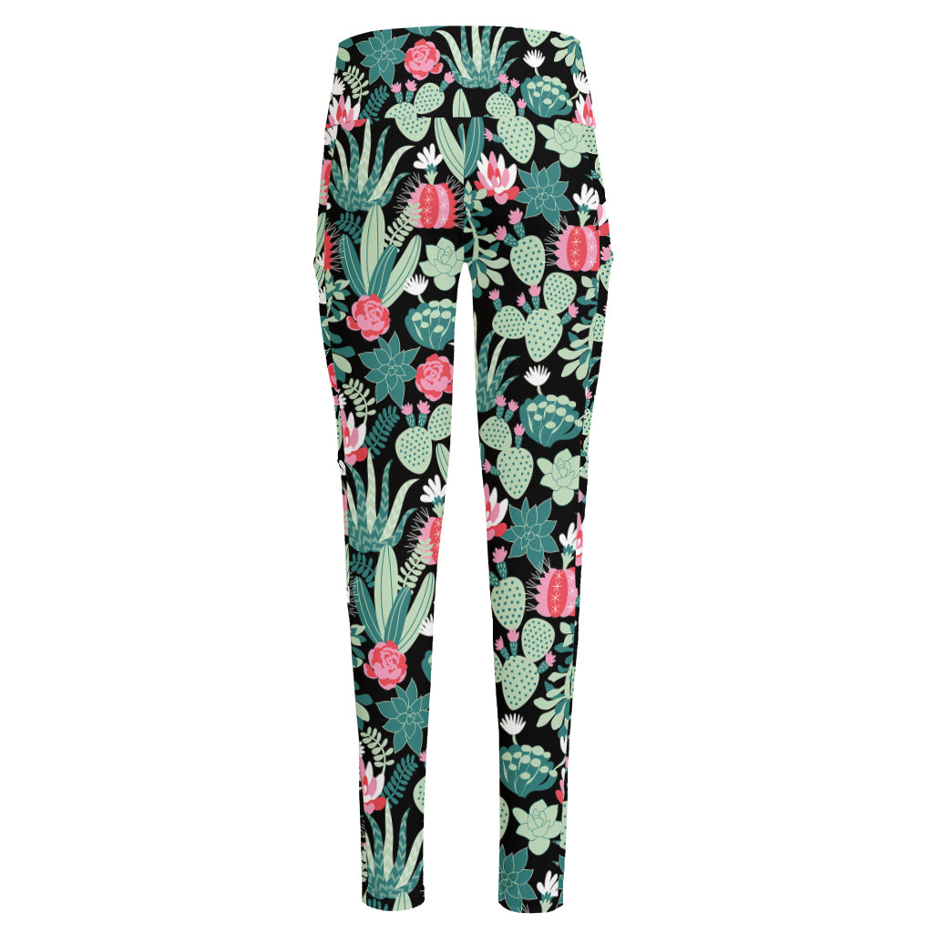 Cute Cactus And Succulent Print High-Waisted Pocket Leggings