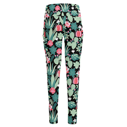 Cute Cactus And Succulent Print High-Waisted Pocket Leggings