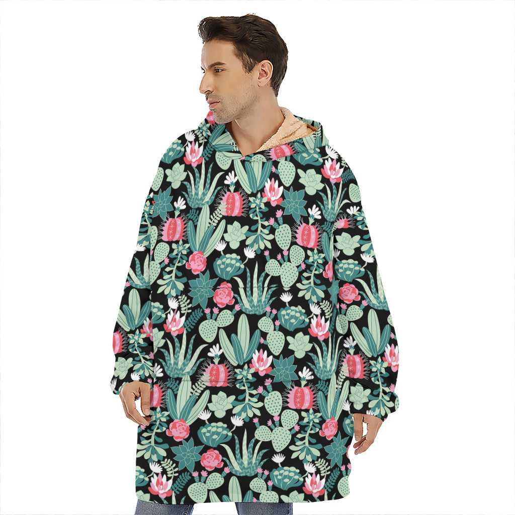 Cute Cactus And Succulent Print Hoodie Blanket