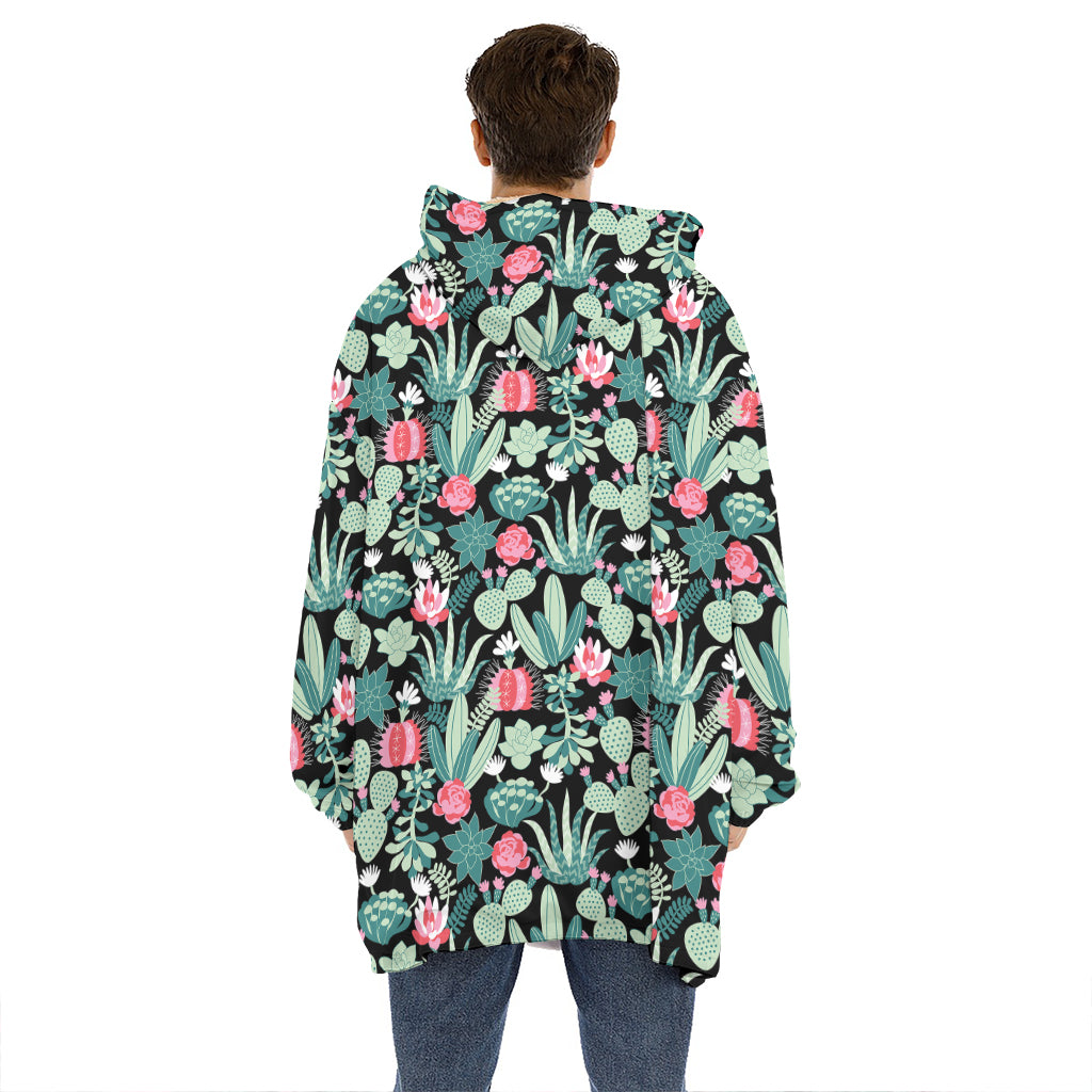 Cute Cactus And Succulent Print Hoodie Blanket