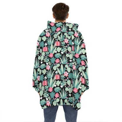 Cute Cactus And Succulent Print Hoodie Blanket