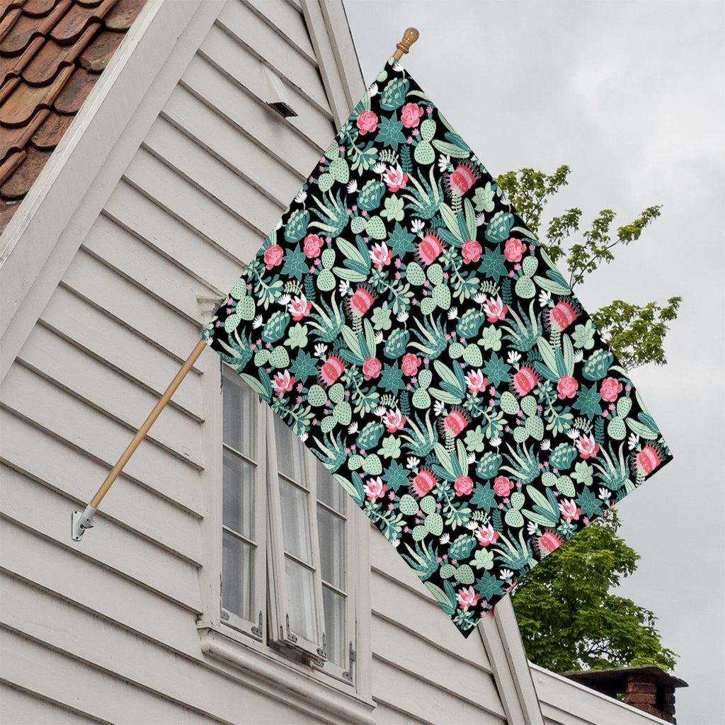 Cute Cactus And Succulent Print House Flag