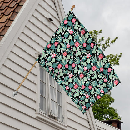 Cute Cactus And Succulent Print House Flag