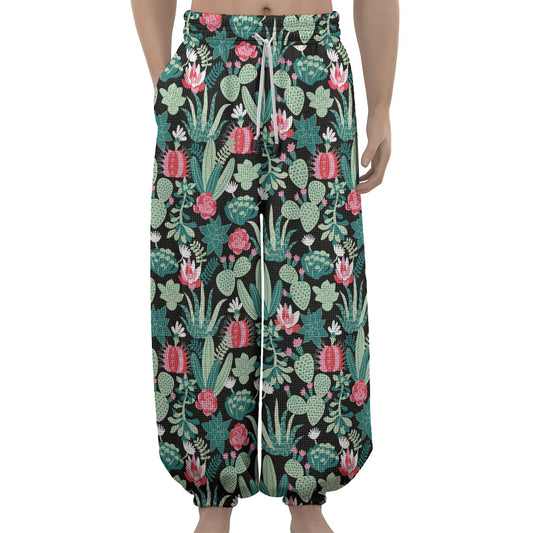 Cute Cactus And Succulent Print Lantern Pants