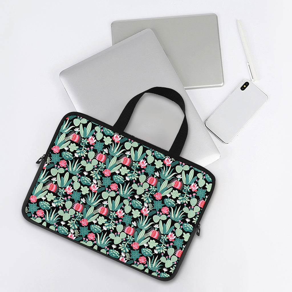 Cute Cactus And Succulent Print Laptop Sleeve With Handle