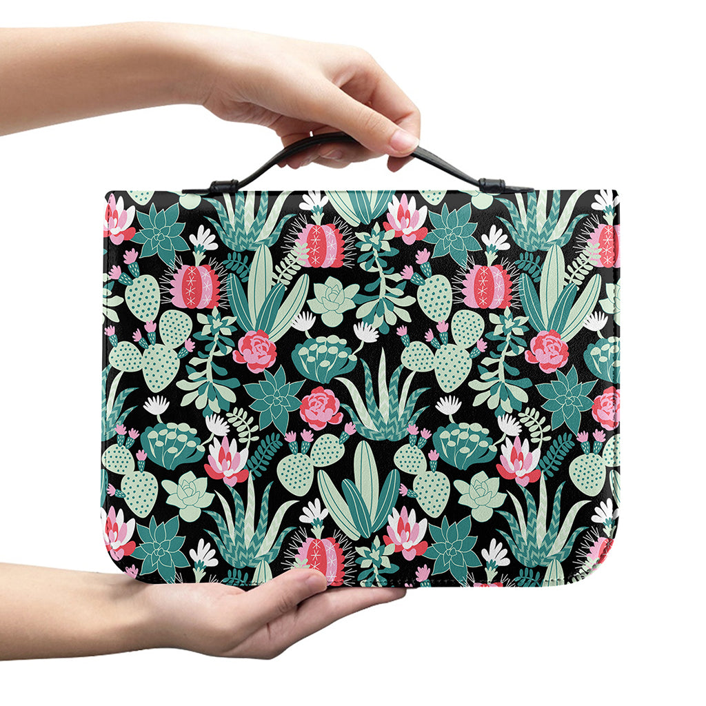 Cute Cactus And Succulent Print Leather Bible Cover