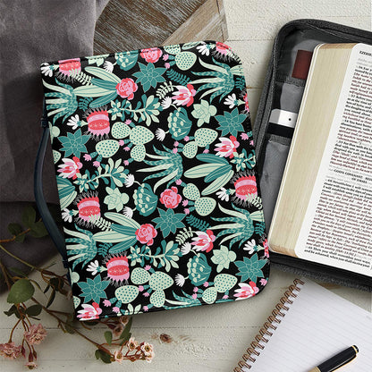 Cute Cactus And Succulent Print Leather Bible Cover