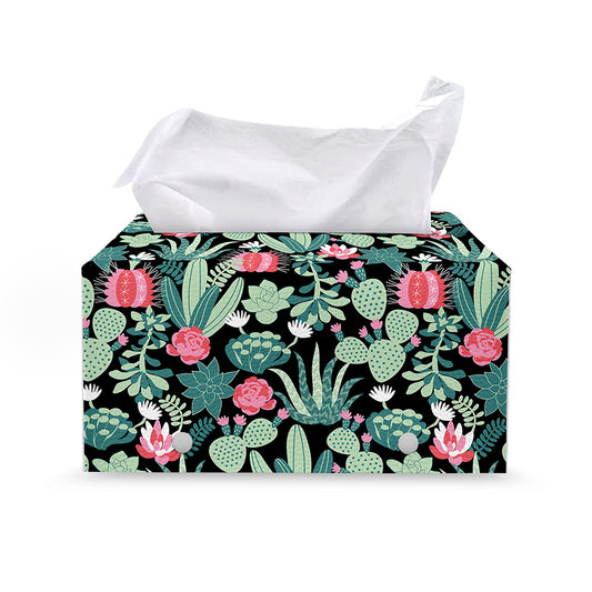 Cute Cactus And Succulent Print Leather Tissue Box Cover