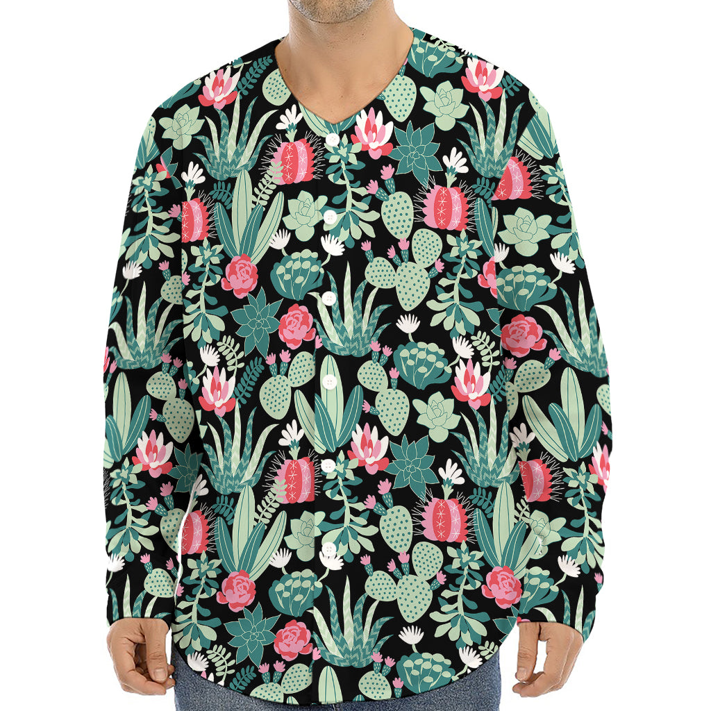 Cute Cactus And Succulent Print Long Sleeve Baseball Jersey